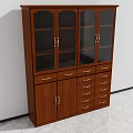 Classic Wooden File Cabinet With Glass Doors And Multiple Storage Drawers