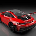 Red Sports Car With Black Stripes Rear Spoiler Black Wheels And Sporty Exterior Design