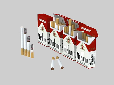 Tobacco and Liquor Store Displaying Marlboro Cigarette Open Packs and Loose Sticks 3d model