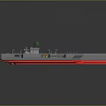Modern Aircraft Carrier Model With Gray Deck Yellow Runway Lines And Red Hull