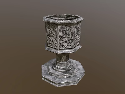 Carved Stone Octagonal Planter with Intricate Patterns and Pedestal Base for Garden Plants 3d model