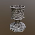 Carved Stone Octagonal Planter with Intricate Patterns and Pedestal Base for Garden Plants