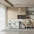 Modern Restaurant Interior With Open Design Marble Island Cabinets And Dining Chairs