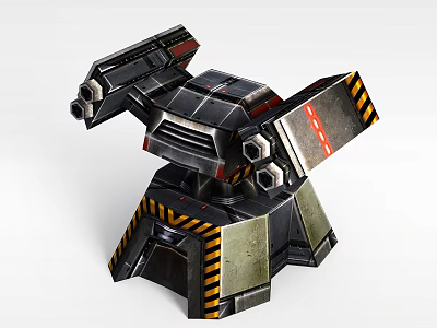 Sci-Fi Mechanical Tower With Armored Metal Structure And Yellow Black Warning Stripes 3d model