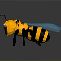 Low Poly Yellow And Black Bee With Blue Wings And Glowing Eyes In Geometric Design