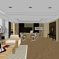 Modern Office Interior Design With Sofa Desk Bookshelf Coffee Table And Office Chairs