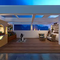 Cozy Leisure Area with Skylights Wooden Flooring Comfy Sofa Exercise Equipment Plants and Mountain View