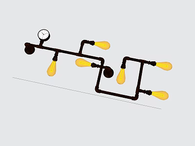 Modern Decorative Wall Lamp With Curved Black Frame And Multiple Yellow Bulbs 3d model