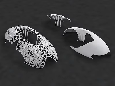 Modern Architectural Components Showcasing Intricate Cutout Patterns And Curved Organic Shapes 3d model