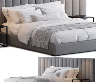 Double Bedside Table Combination Fabric Double Bed Wrought Iron Square Bedside Table 3d model
