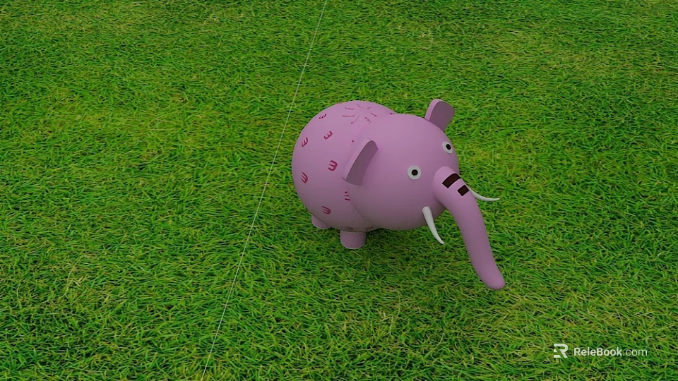 Adorable Pink Elephant Doll with Letters Placed on Lush Green Grass 3d model 