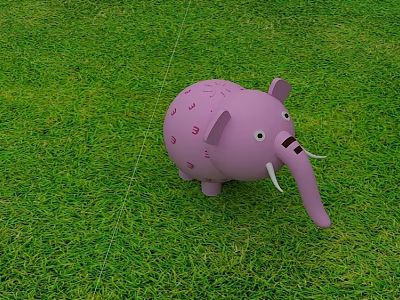 Adorable Pink Elephant Doll with Letters Placed on Lush Green Grass 3d model