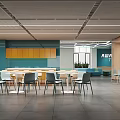 Modern Open Break Room Design With Turquoise Sofas Green Plants And Team Slogan AWAY TEAM 3d model