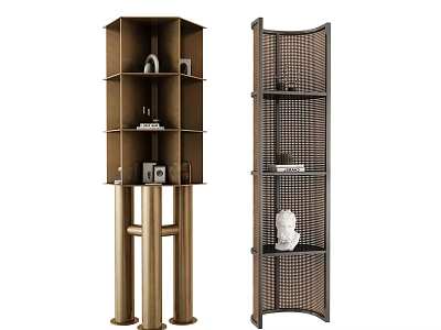 Stylish Shelving Units With Multi Layer Design Column Supports Curved Frame And Decorative Displays 3d model