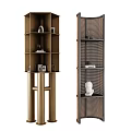 Stylish Shelving Units With Multi Layer Design Column Supports Curved Frame And Decorative Displays