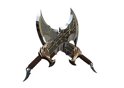 Chaos Blade Weapon Cold Weapon Double Knife Game Equipment Ancient Weapon 3d model