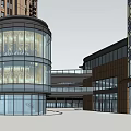 Modern Commercial Complex With Large Glass Facades Mixed Material Panels And Illumination Elements 3d model