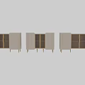 Modern Beige Ribbed Cabinet With Open Doors Shelves And Gold Metal Legs