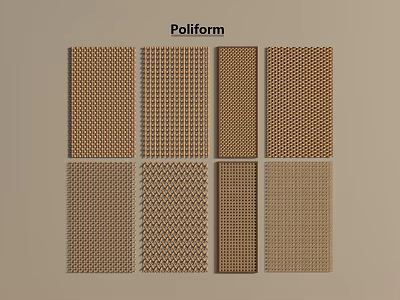 Poliform Brown Partition Panels Featuring Various Grid Honeycomb And Herringbone Textured Patterns 3d model