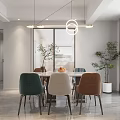 Modern Dining and Living Room Interior With Dining Table Chairs Pendant Lights and Plants