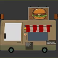 Mobile Burger Food Truck With Red White Striped Awning And Service Window