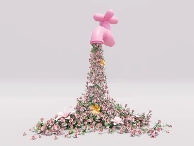 Artistic Floral Installation Featuring Pink Faucet And Pouring Flowers Decor Design 3d model