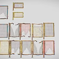 Decorative Mesh Screen Partitions With Wooden Frames And Multicolor Grid Designs 3d model