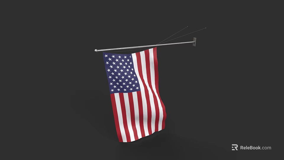 Indoor Wall Decoration With American Flag Mounted On Metal Bracket 3d model 