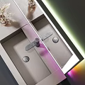 Elegant Modern Bathroom Vanity With Colorful LED Mirror White Countertop And Bathtub