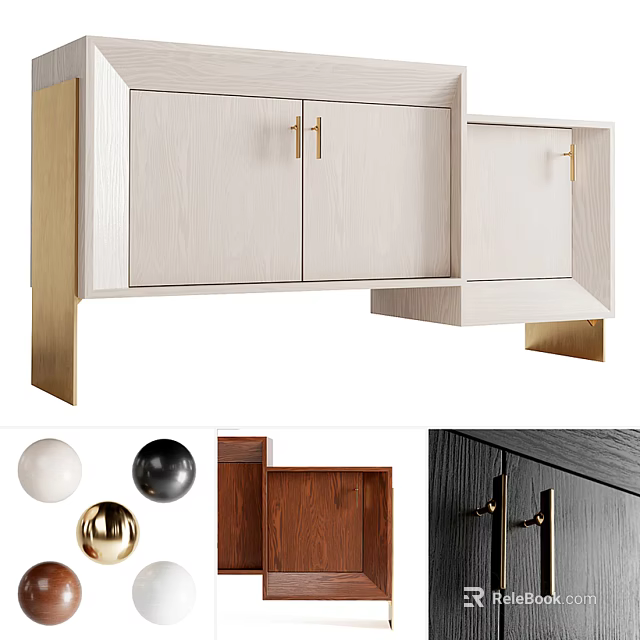 Modern Entryway Cabinet And Side Cabinet With Wooden Body And Gold Handles Design 3d model 