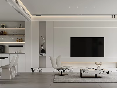 Modern Living And Dining Room Interior Design With Sofa Dining Table And Marble Decor 3d model