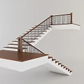 Modern Interior Staircase With Wooden Steps Handrail And Wrought Iron Balusters