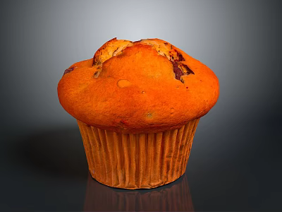 Golden Fluffy Muffin With Chocolate Chips In Paper Liner On Dark Background 3d model