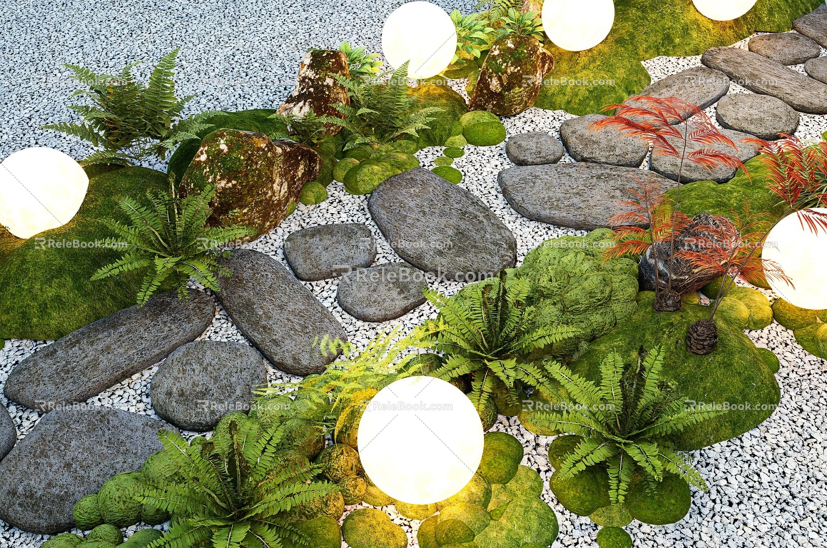 New Chinese Style Tingbu Landscape Garden Road Garden Pavement Fresh Moss Micro Terrain 3d model