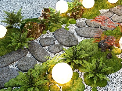 New Chinese Style Tingbu Landscape Garden Road Garden Pavement Fresh Moss Micro Terrain 3d model