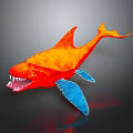 Shark With Orange And Red Gradient Blue Fins Open Mouth Sharp Teeth On Dark Background
