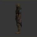 A Male Adventurer In Hooded Leather Armor With Brown Cloak Belt And Gloves