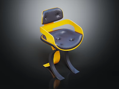 Modern Accent Chair With Yellow Curved Armrests Black Upholstered Seat And Metal Legs 3d model