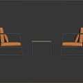 Orange Sofa And Armchairs With Black Frames And Wooden Coffee Table