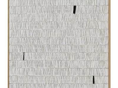 Abstract Painting With Repeating Gray Lines Textured Pattern White Background Black Accents Wooden Frame 3d model