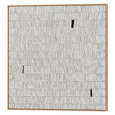 Abstract Painting With Repeating Gray Lines Textured Pattern White Background Black Accents Wooden Frame 3d model