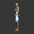 Shirtless 3D Character Model With Blonde Hair Blue Flower Lei Black Gloves And Yellow Sandals