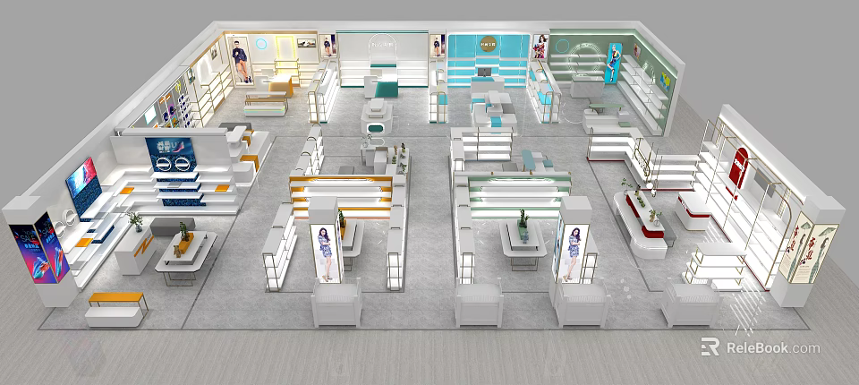 Modern Clothing Store Interior With Display Racks Lighting And Retail Layout 3d model 