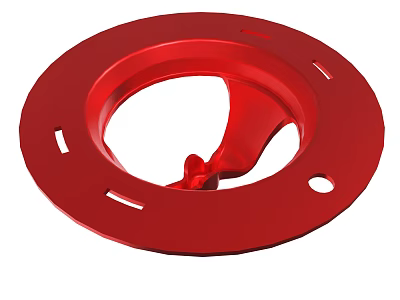 Red Circular Mechanical Component With Center Hole And Mounting Slots 3d model