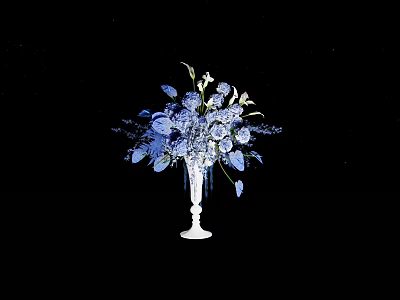 White Vase With Blue And White Flowers On Black Background For Decor 3d model