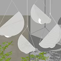 Modern Semicircular Pendant Lights With Textured White Shades And Warm Glow In Minimalist Interior