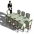 Elegant Dining Table Set with Tablecloth Chairs and Tableware for Service