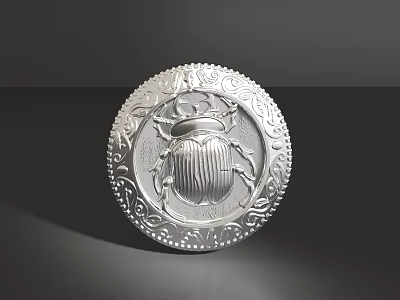 Ornate Round Silver Scarab Jewelry Piece With Intricate Engraved Patterns 3d model
