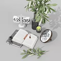 Elegant Decorative Ornament Set with Olive Branch Glass Vase Open Book Calendar and Mirror