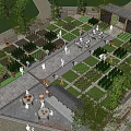 Rural Garden Landscape With Vegetable Plots Stone Paths And Outdoor Seating